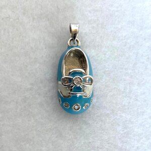 Sterling Silver 925 Blue Blank Engraveable Baby Boy Shoe Pendant Charm Baby Gift